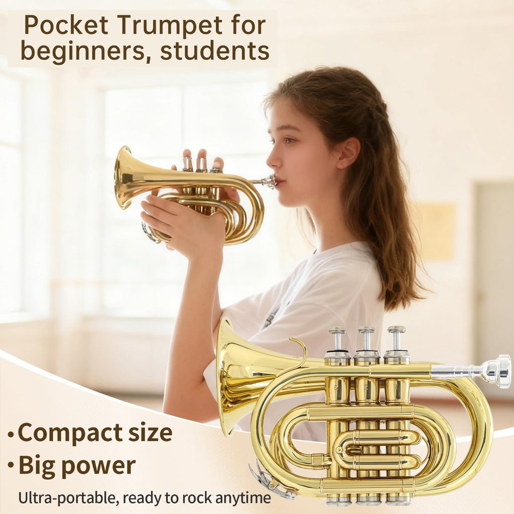 Bb Pocket Trumpet with Case, 7C Mouthpiece and Cleaning Kit F440615