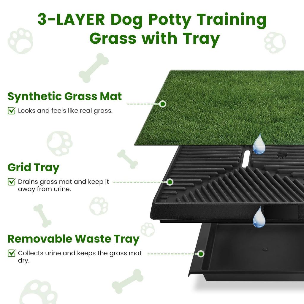 25 x 20 Inches Artificial Turf Dog Potty Grass Pad with Tray U4027
