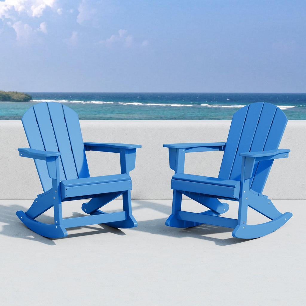 HDPE Outdoor Rocking Adirondack Chair Set of 2, Pacific Blue X900248