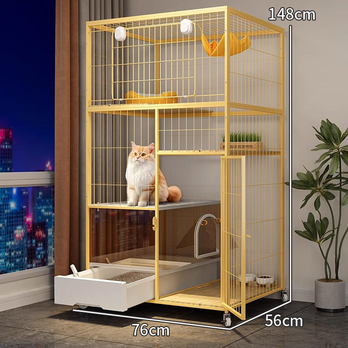Indoor Cat House with Litter Box Enclosure with Wheels S241