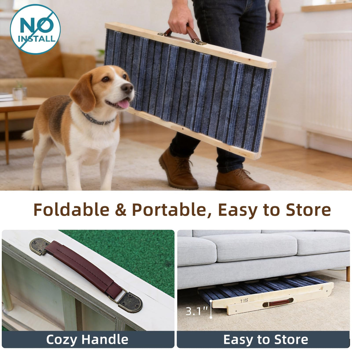 Foldable Wooden Dog Ramp 4 Adjustable Heights I295