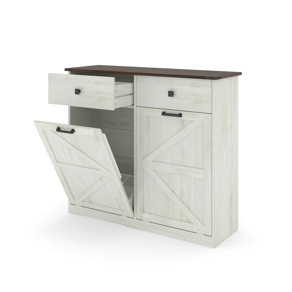 20 Gallon Double Tilt-Out Trash Can Cabinet White S167695