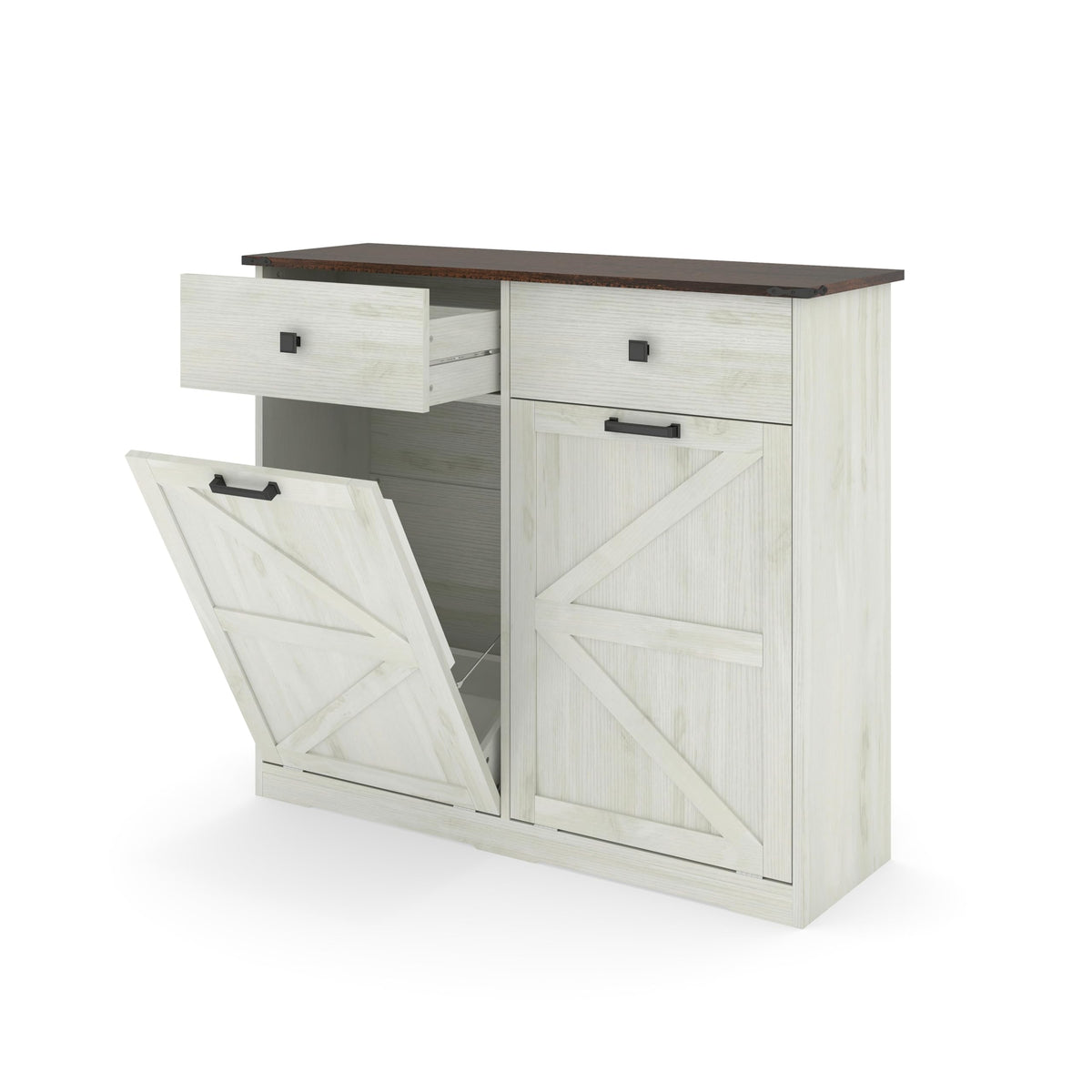 20 Gallon Double Tilt-Out Trash Can Cabinet White S167695