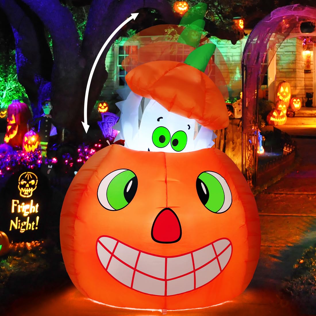 5 FT Animated Pumpkin Ghost Inflatable Outdoor Decoration S3308