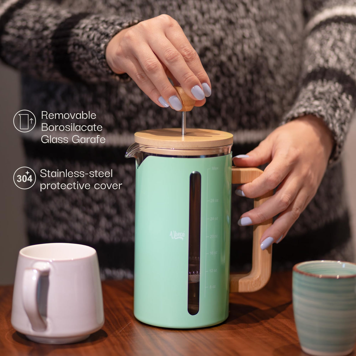 34 oz Mint Green Borosilicate Glass French Press T705123