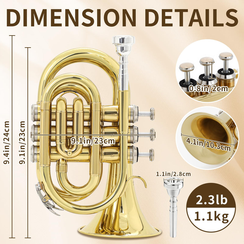 Bb Pocket Trumpet with Case, 7C Mouthpiece and Cleaning Kit F440615
