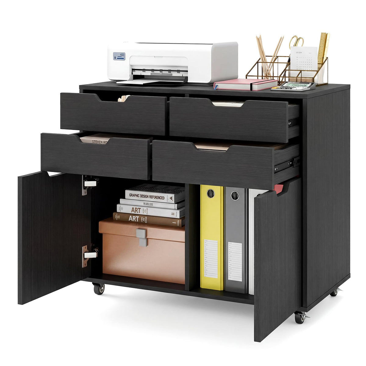Black 4-Drawer Rolling File Cabinet V150