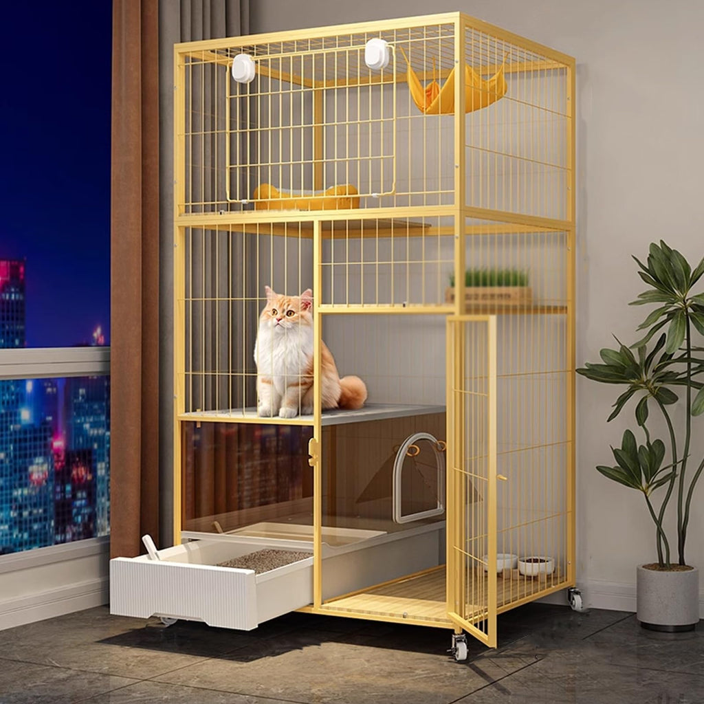 Indoor Cat House with Litter Box Enclosure with Wheels S241
