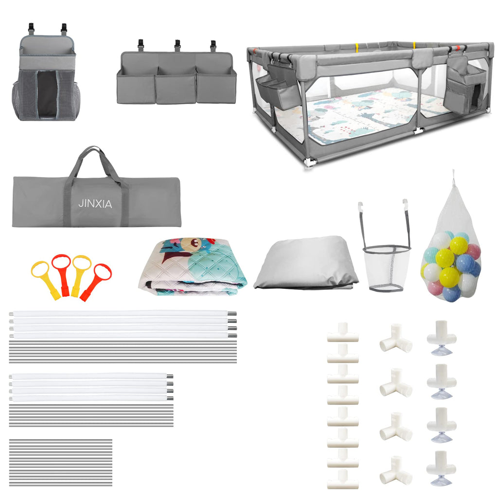75" x 59" Grey Baby Playpen with Mat R584303
