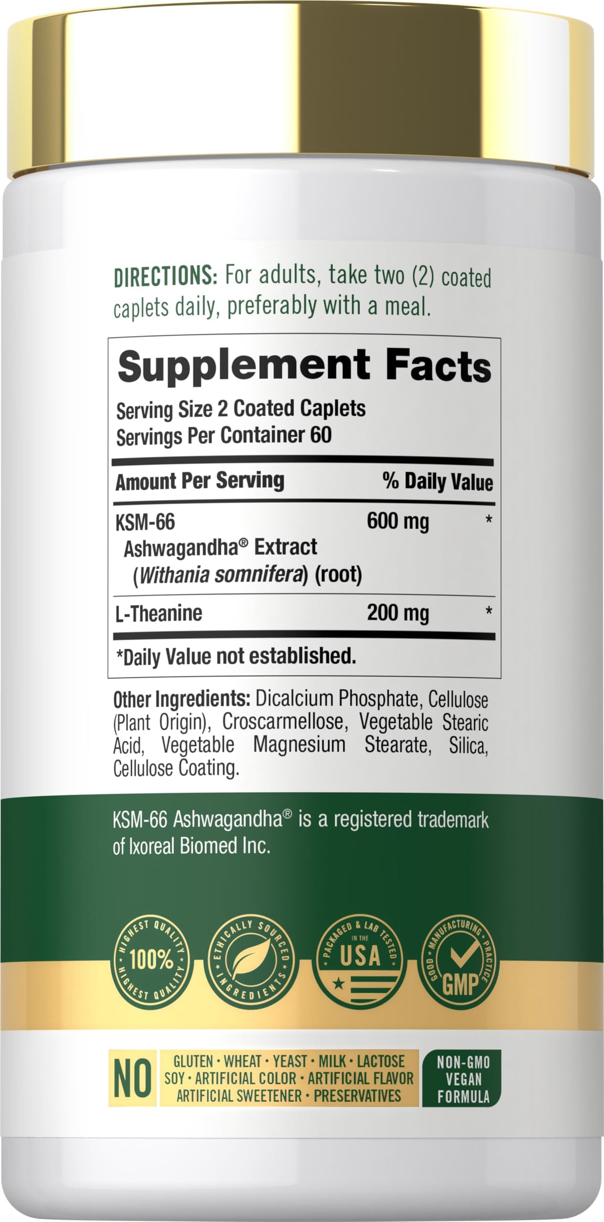 Ashwagandha Root Extract 600mg 120 Vegan Caplets K4125