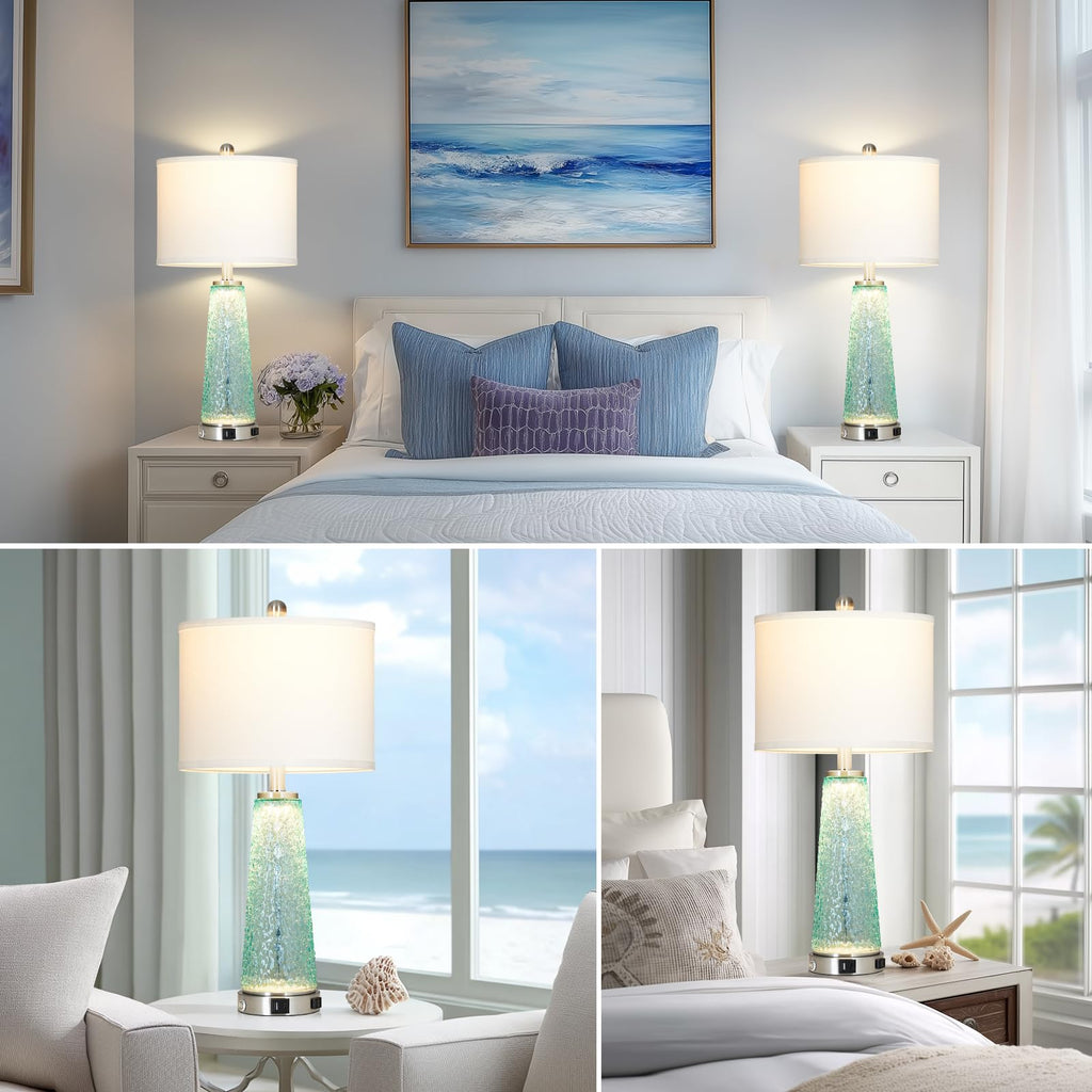 26" Glass Table Lamps with USB A+C Ports & Outlet N17592