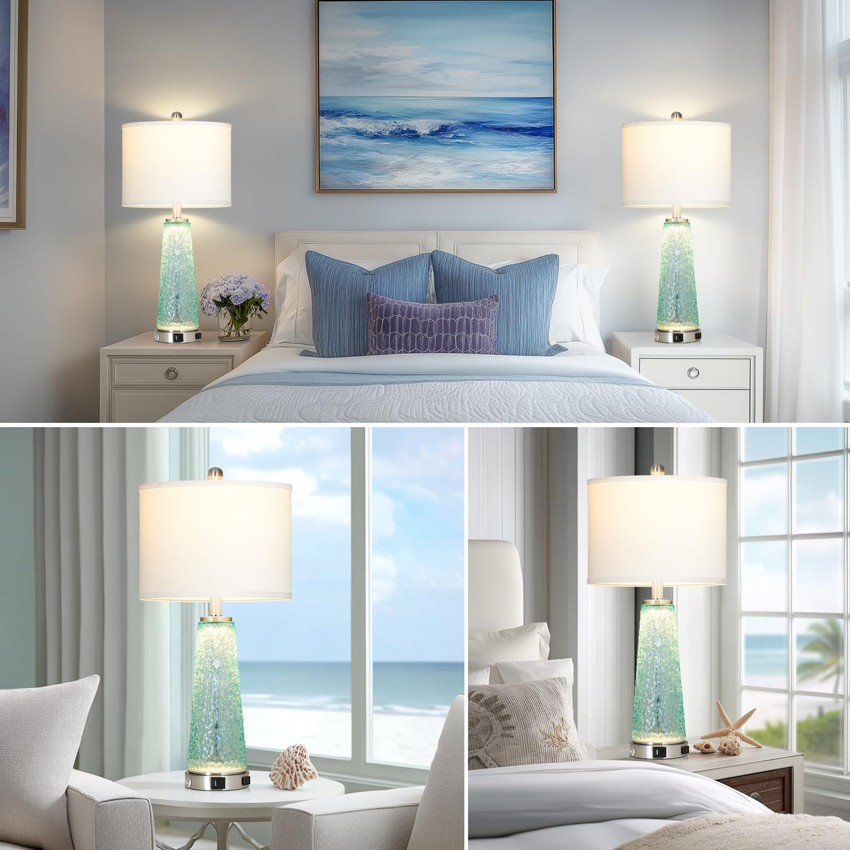 26" Glass Table Lamps with USB A+C Ports & Outlet N17592