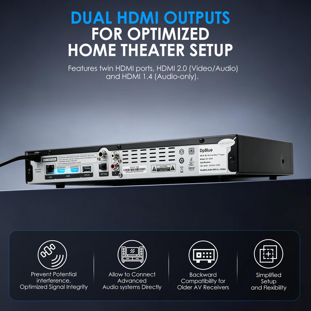 4K UHD Blu Ray DVD Player with Dolby Vision Atmos HDR10 Twin HDMI U5428