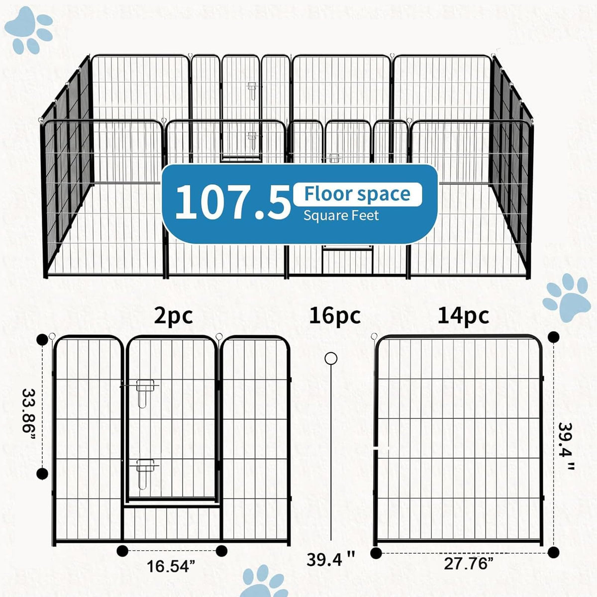 40 Inch 16 Panels Metal Dog Playpen U970397