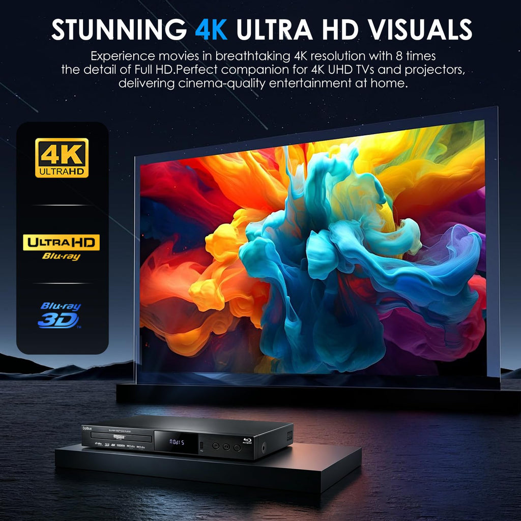 4K UHD Blu Ray DVD Player with Dolby Vision Atmos HDR10 Twin HDMI U5428
