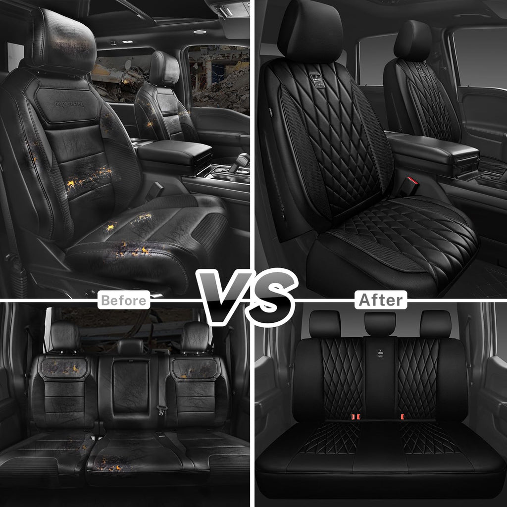 5 Seats Faux Leather Seat Covers Full Set Pure Black L134615