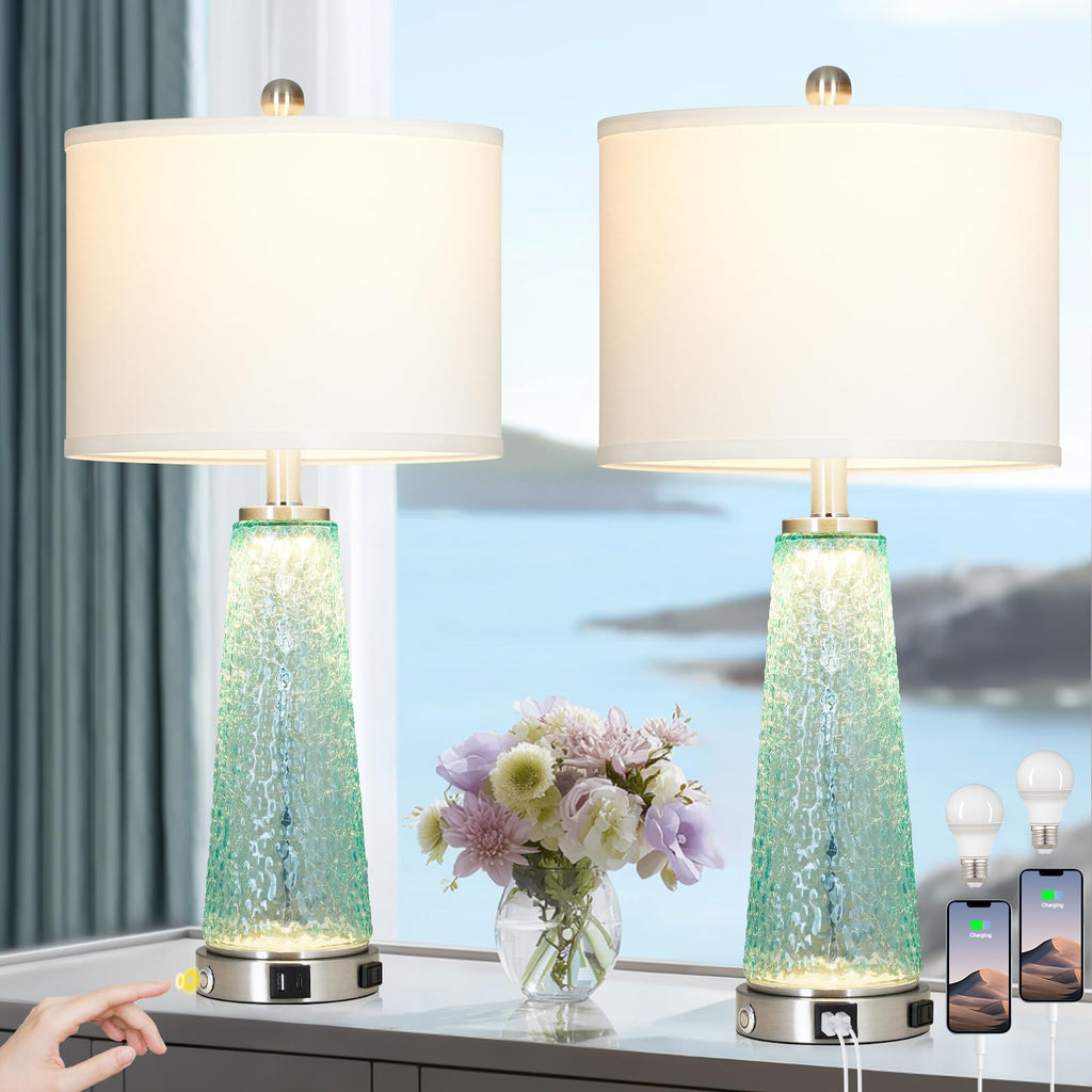 26" Glass Table Lamps with USB A+C Ports & Outlet N17592