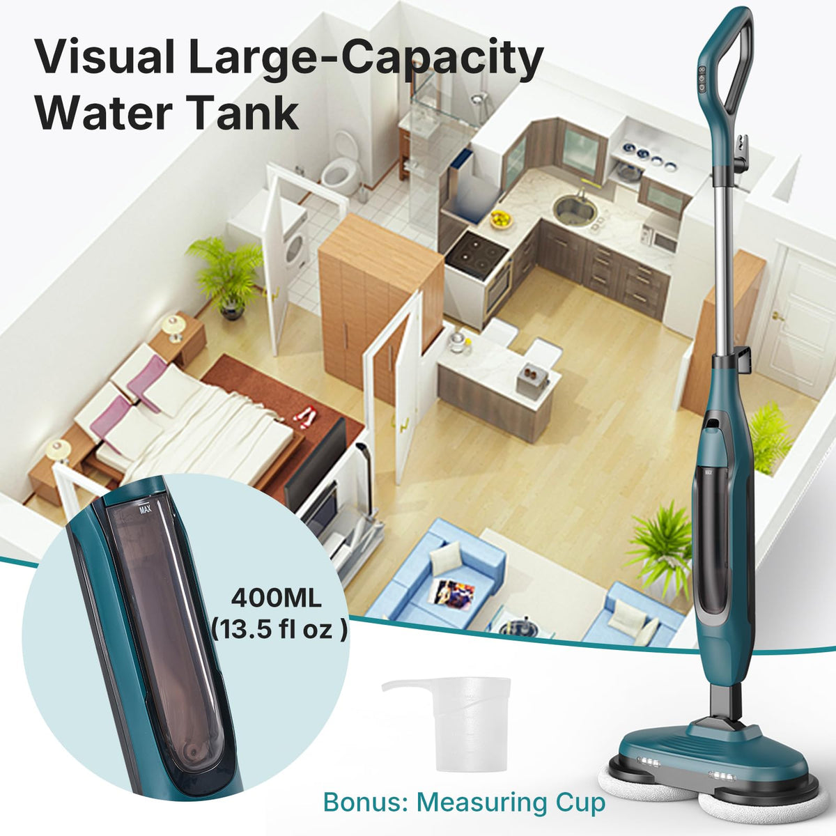 Steam Mop with Rotating Pads, 4 Cleaning Modes D19419