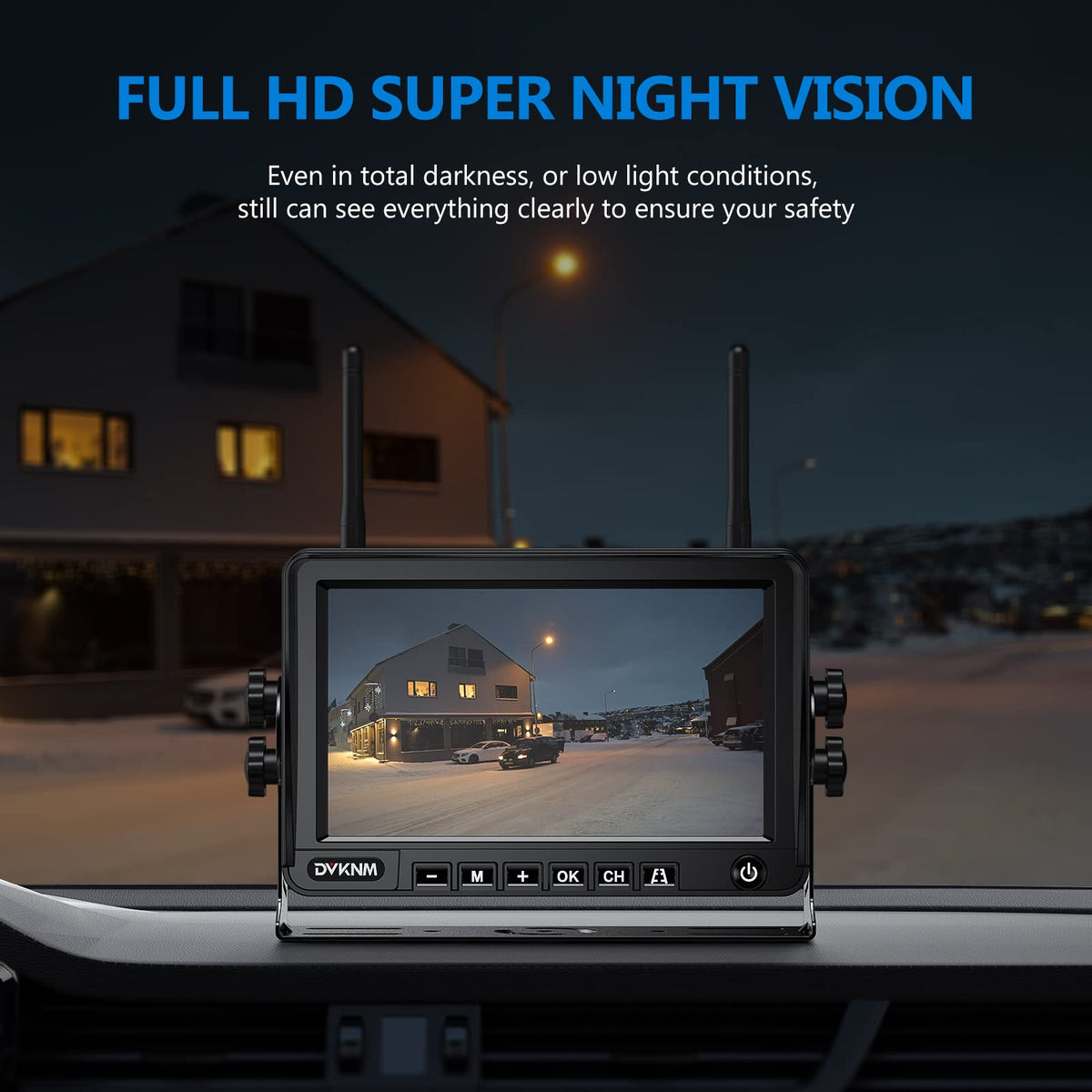 Magnetic Solar Wireless Backup Camera with 7" 1080P Monitor D640