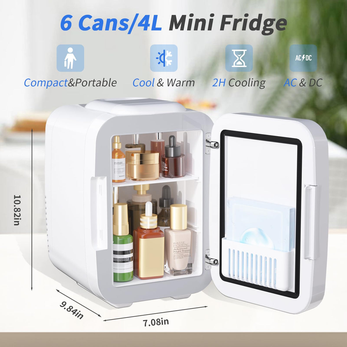 4 Liter 6 Cans Mini Fridge with LED Mirror Z60595