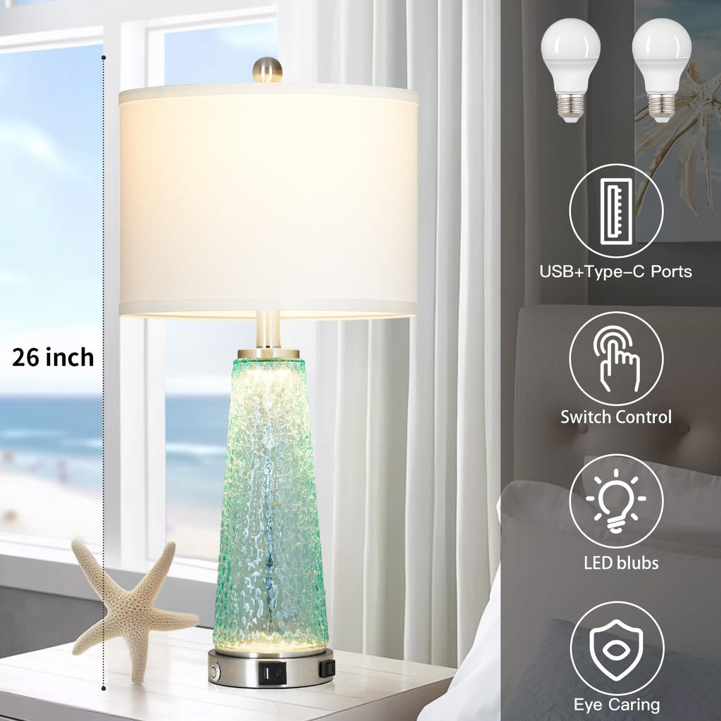 26" Glass Table Lamps with USB A+C Ports & Outlet N17592