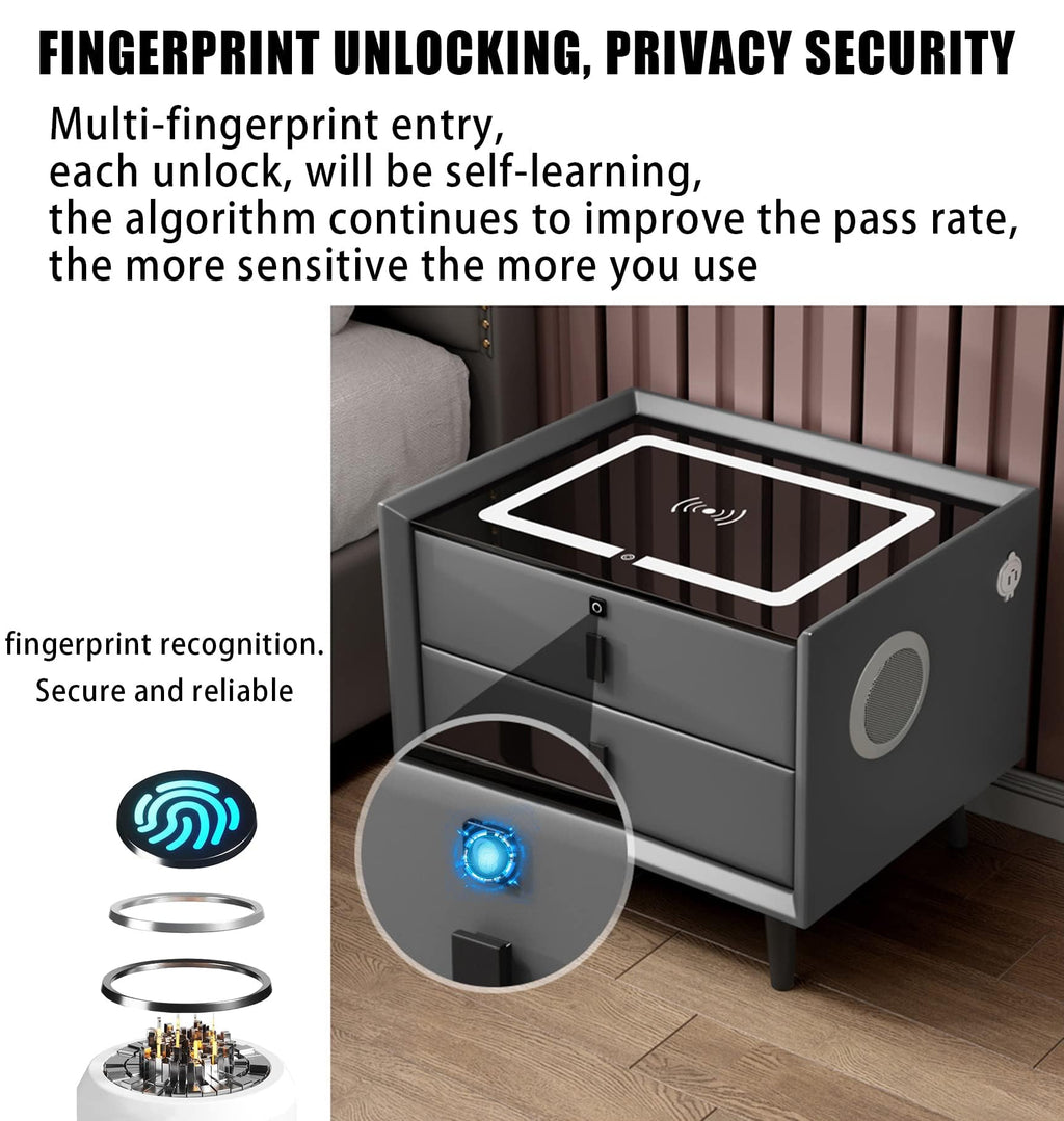 Gray 3 Drawer Smart Bedside Table X2571