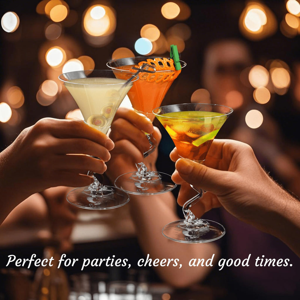 18 Pack 5 Oz Plastic Martini Glasses with Twisted Stem C943