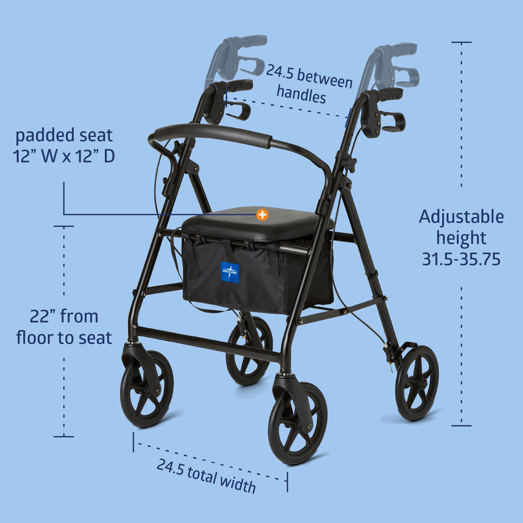 Burgundy Aluminum Rollator Walker with 8” Wheels and Padded Seat M948075
