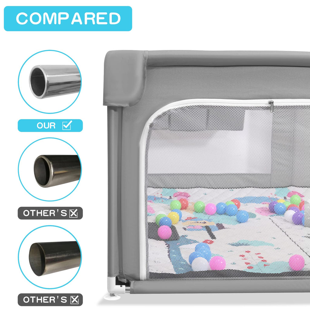 75" x 59" Grey Baby Playpen with Mat R584303