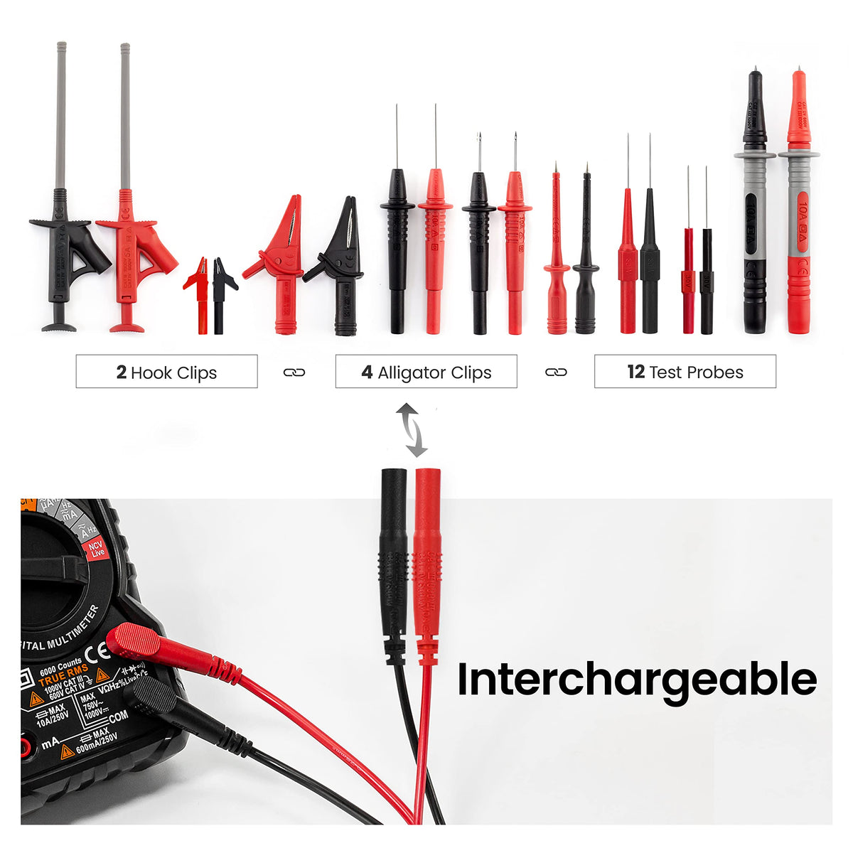 Multimeter Test Leads Kit with Probes and Alligator Clips M6853