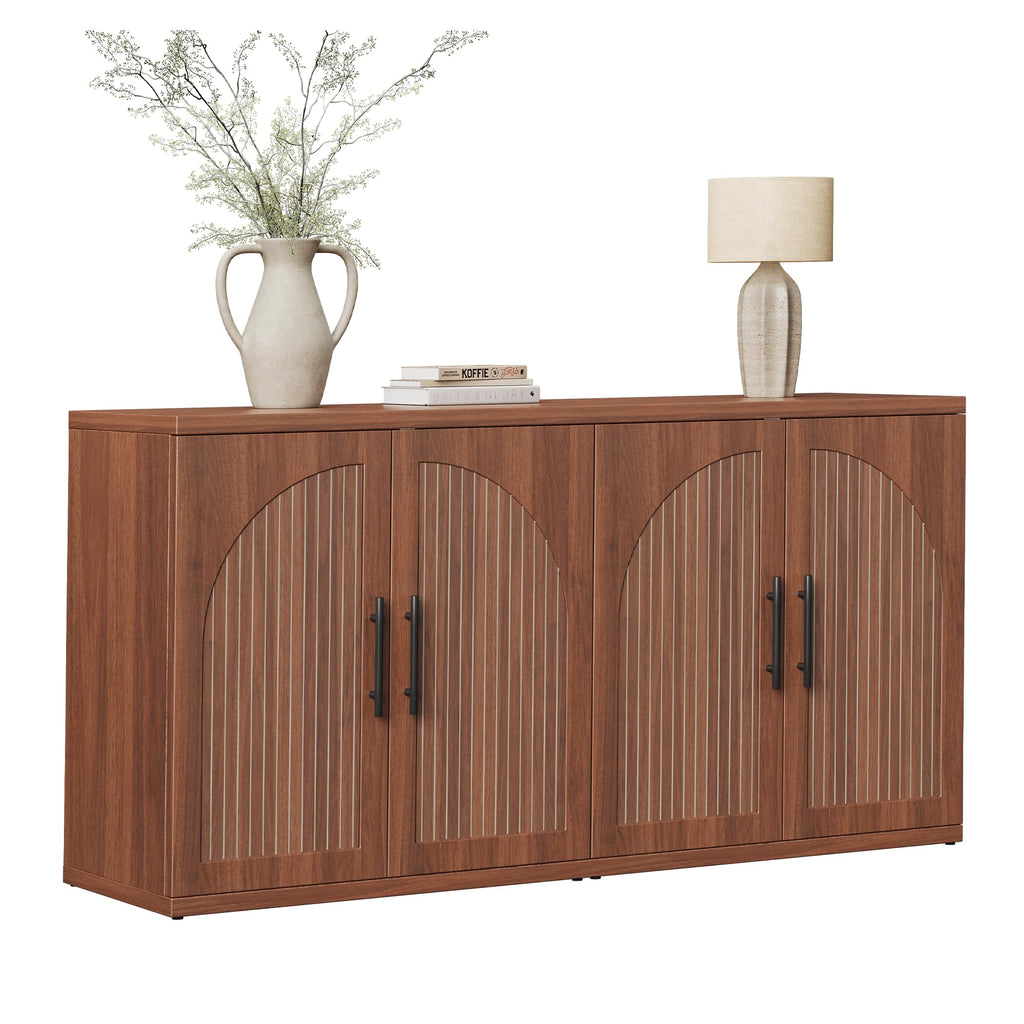 63" Fluted Walnut Credenza with Adjustable Shelf I454