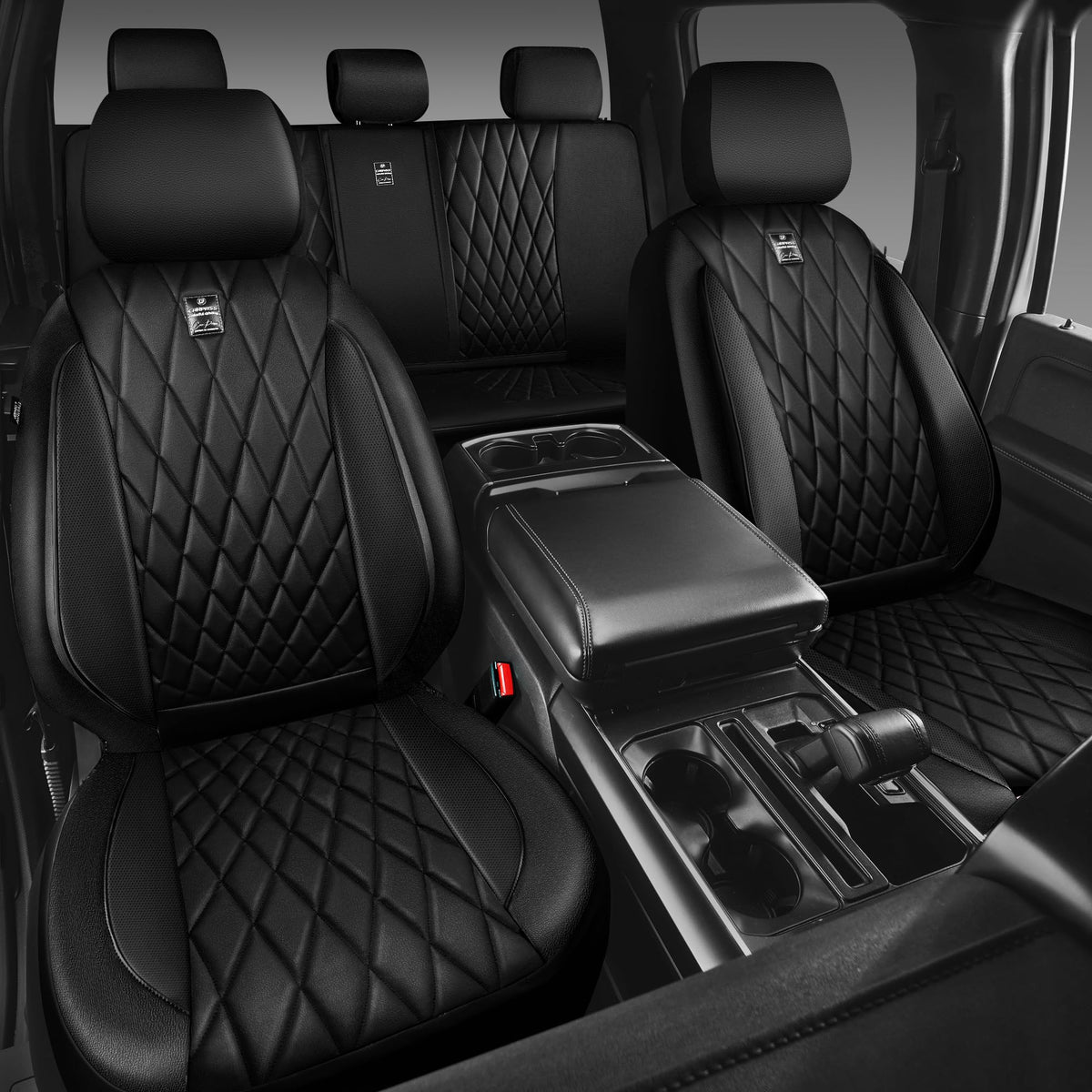 5 Seats Faux Leather Seat Covers Full Set Pure Black L134615