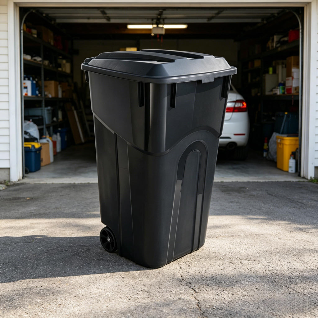 32 Gallon Wheeled Plastic Trash Can with Lid Q414