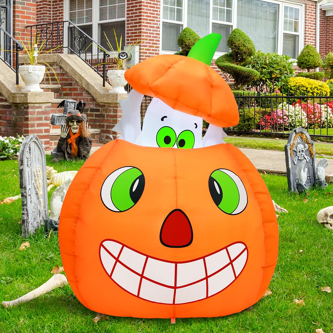5 FT Animated Pumpkin Ghost Inflatable Outdoor Decoration S3308