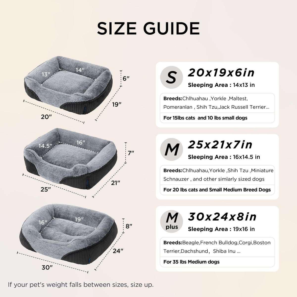 Washable Dog Bed Small Medium Size 25x21x7in W1528