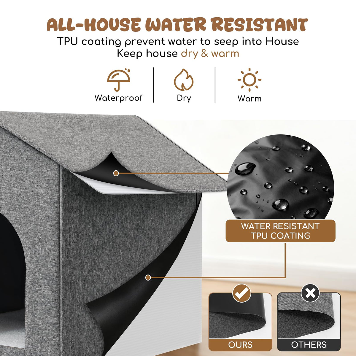Weatherproof Insulated Outdoor Cat House with Door Curtain and Warm Cushion W79994