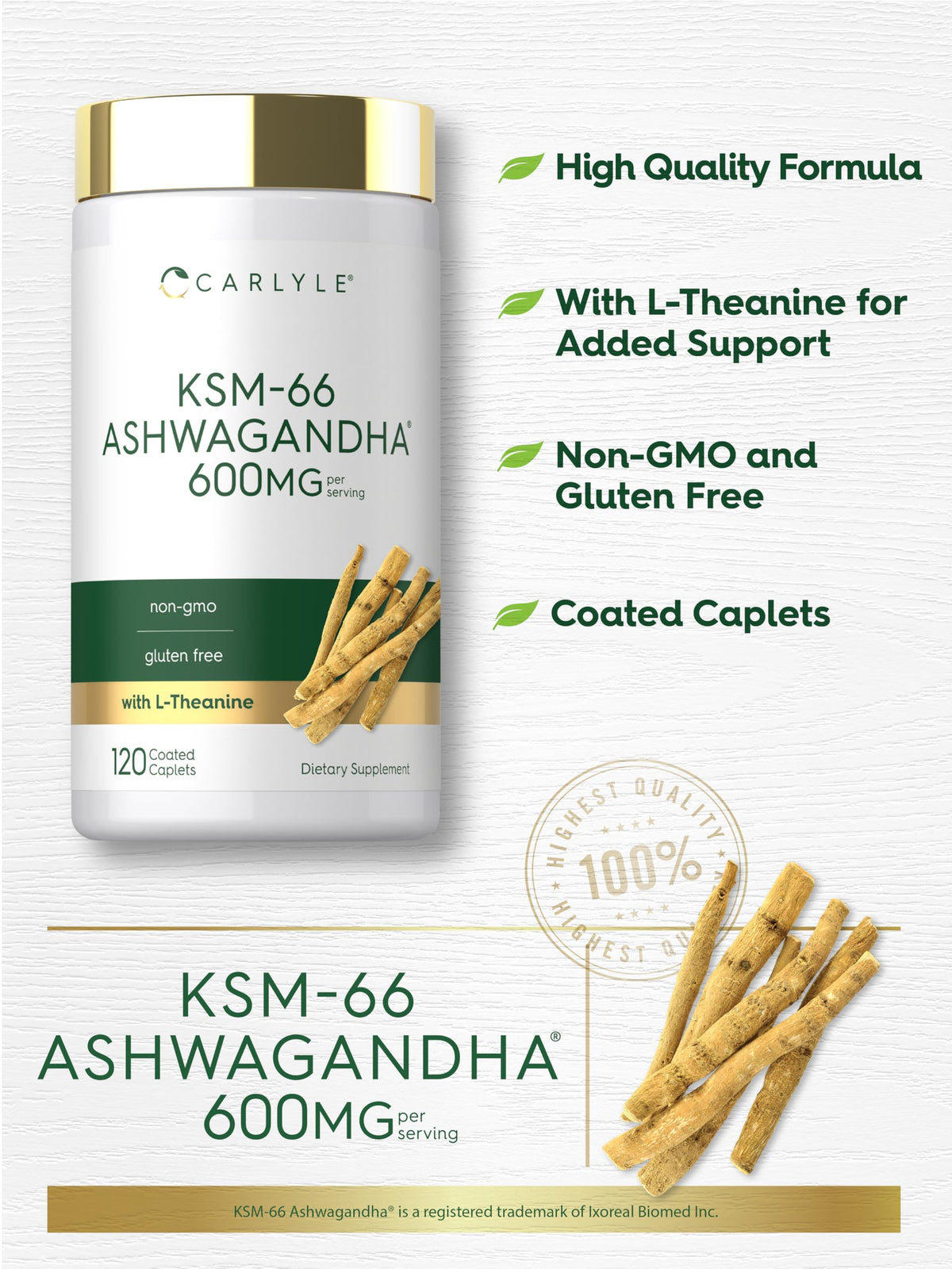 Ashwagandha Root Extract 600mg 120 Vegan Caplets K4125