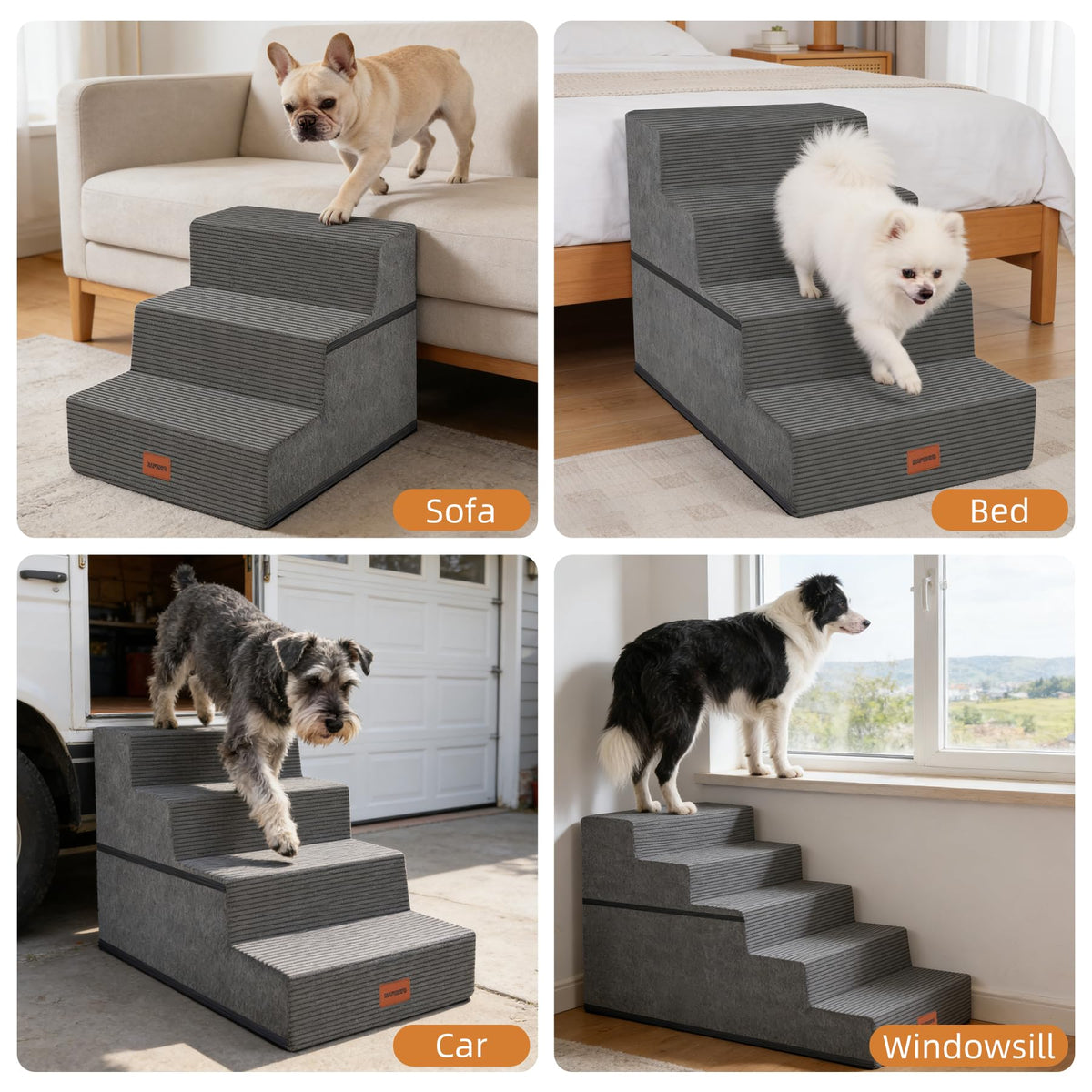 3-Step Non-Slip Dog Stairs with Washable Cover J64841