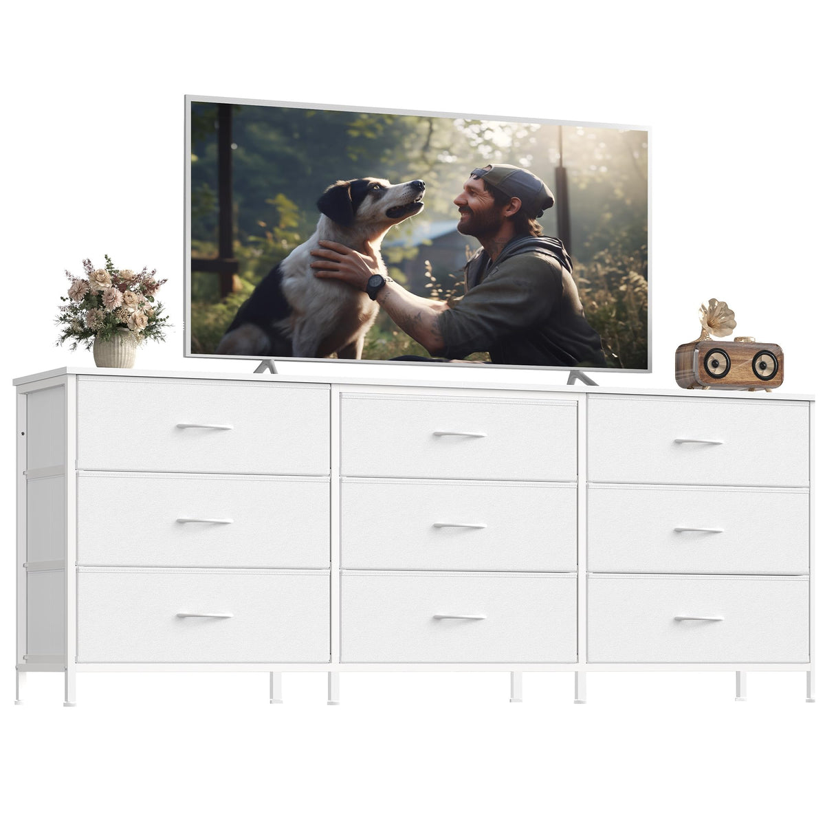 9 Fabric Drawers Dresser TV Stand K248449