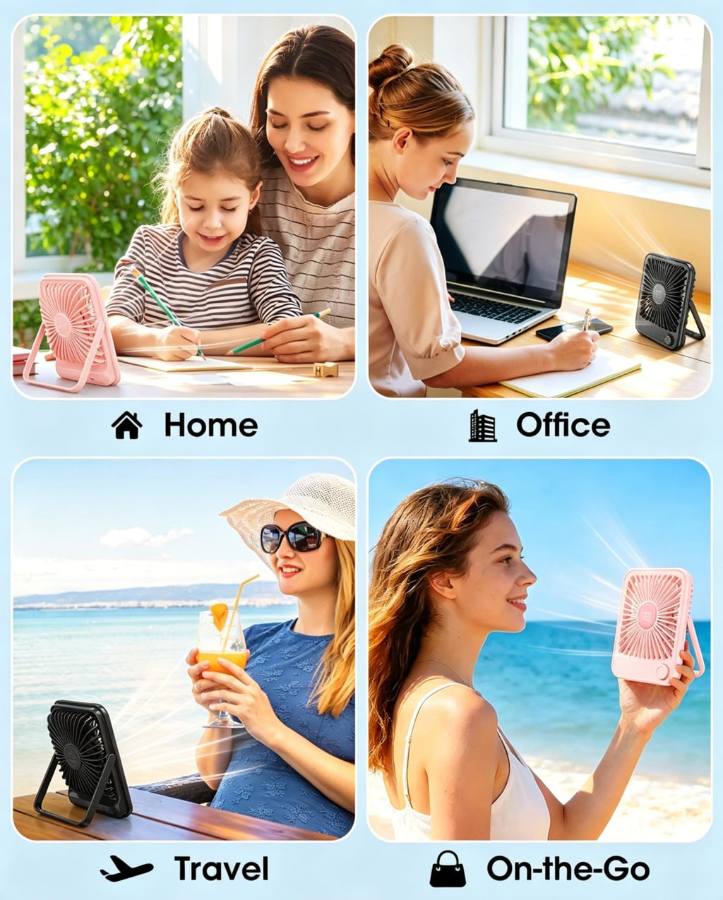 2 Pack Small Rechargeable Quiet Portable Desk Fan F529987