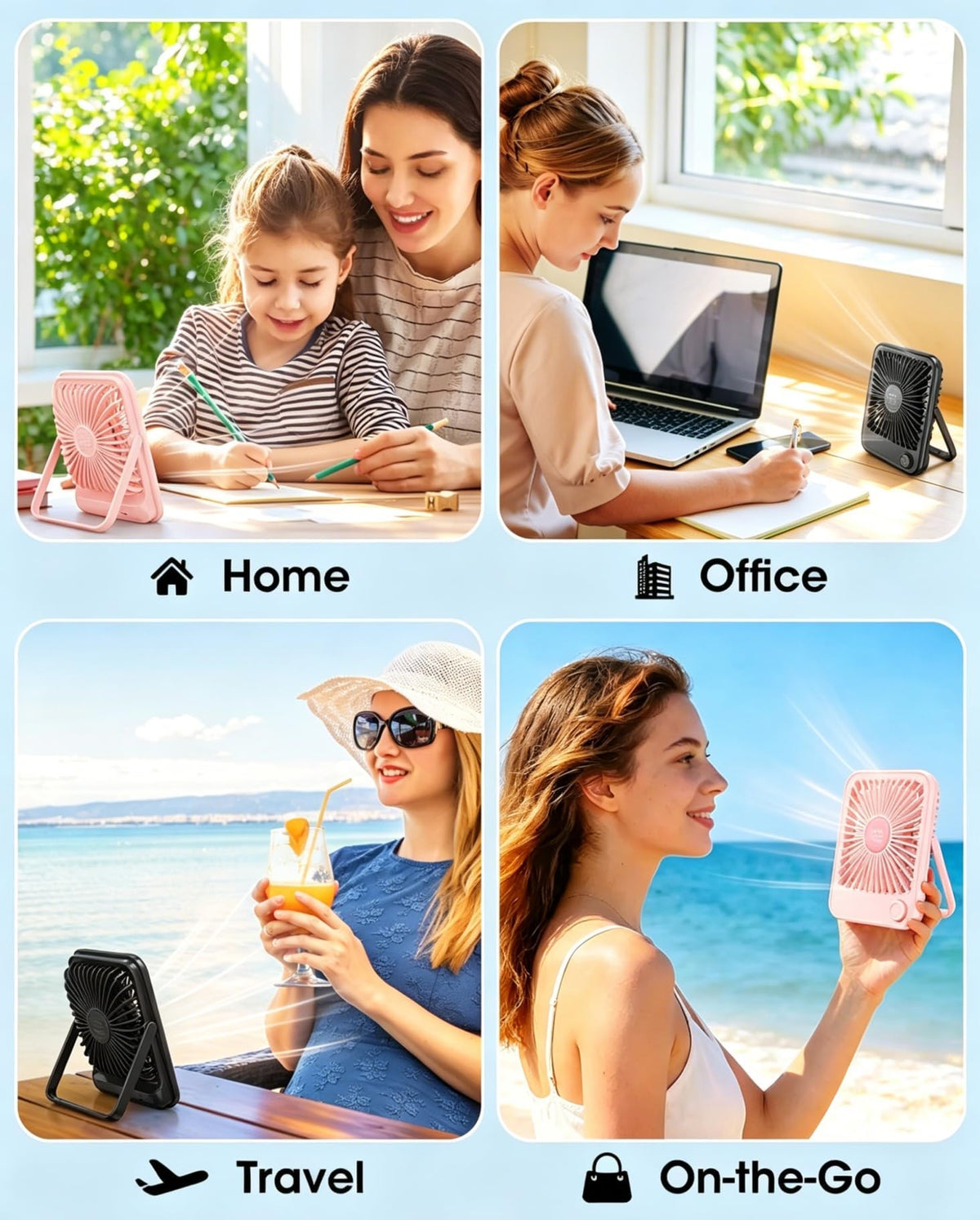 2 Pack Small Rechargeable Quiet Portable Desk Fan F529987