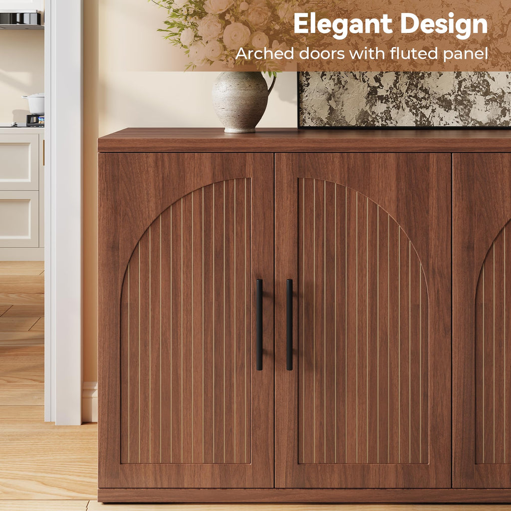 63" Fluted Walnut Credenza with Adjustable Shelf I454