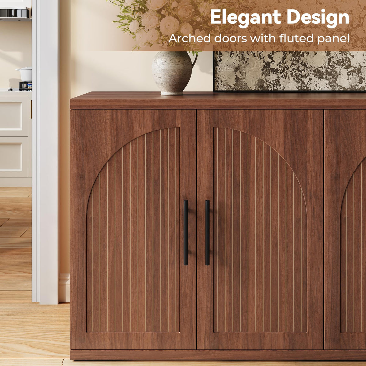 63" Fluted Walnut Credenza with Adjustable Shelf I454