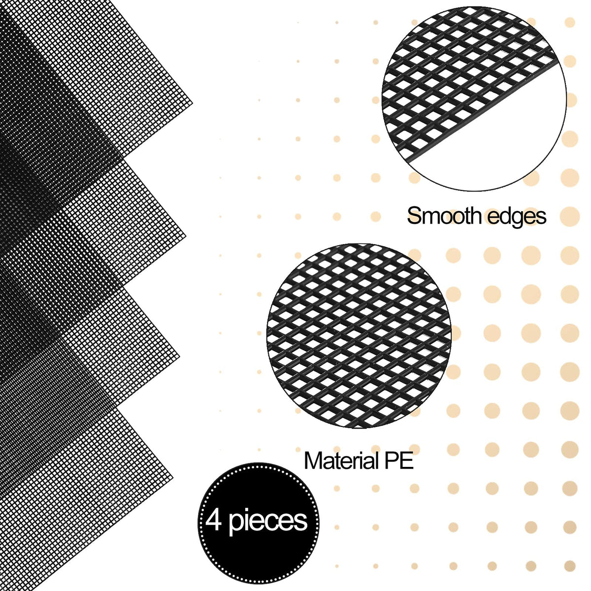 Black 4 Pcs Plastic Mesh Sheets K46565