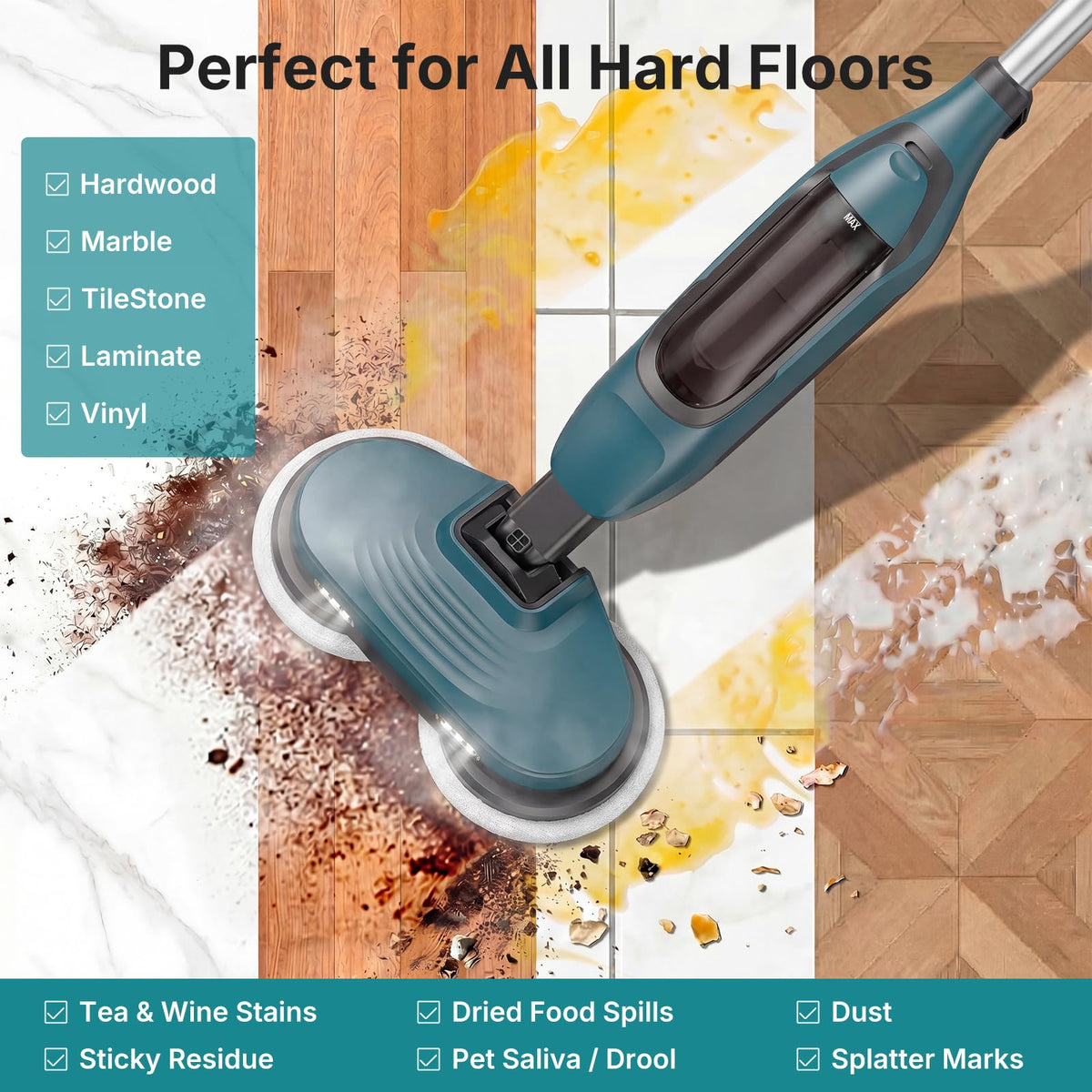 Steam Mop with Rotating Pads, 4 Cleaning Modes D19419