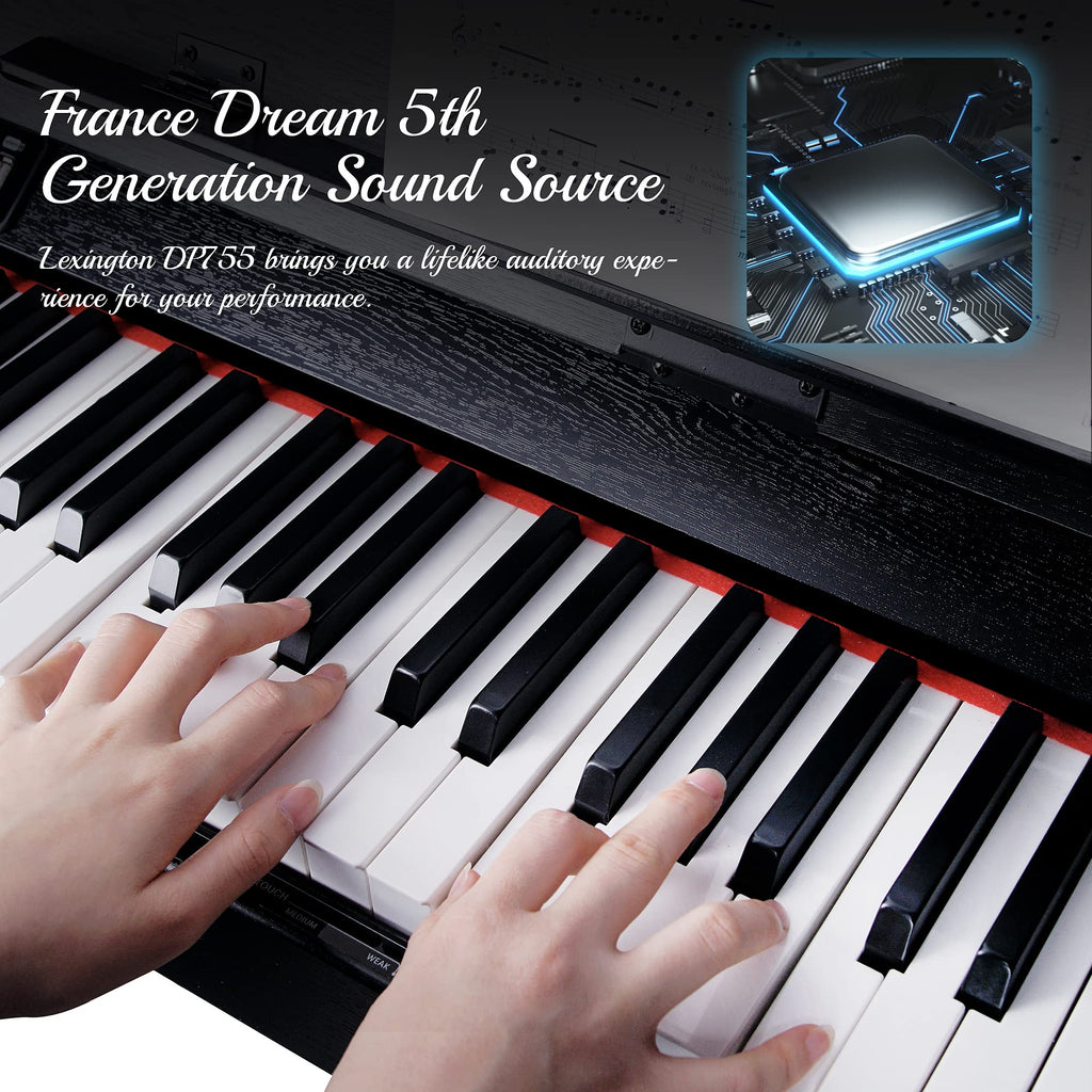 88 Keys Weighted Hammer Action Digital Piano with Stand, Pedals and Black O2688