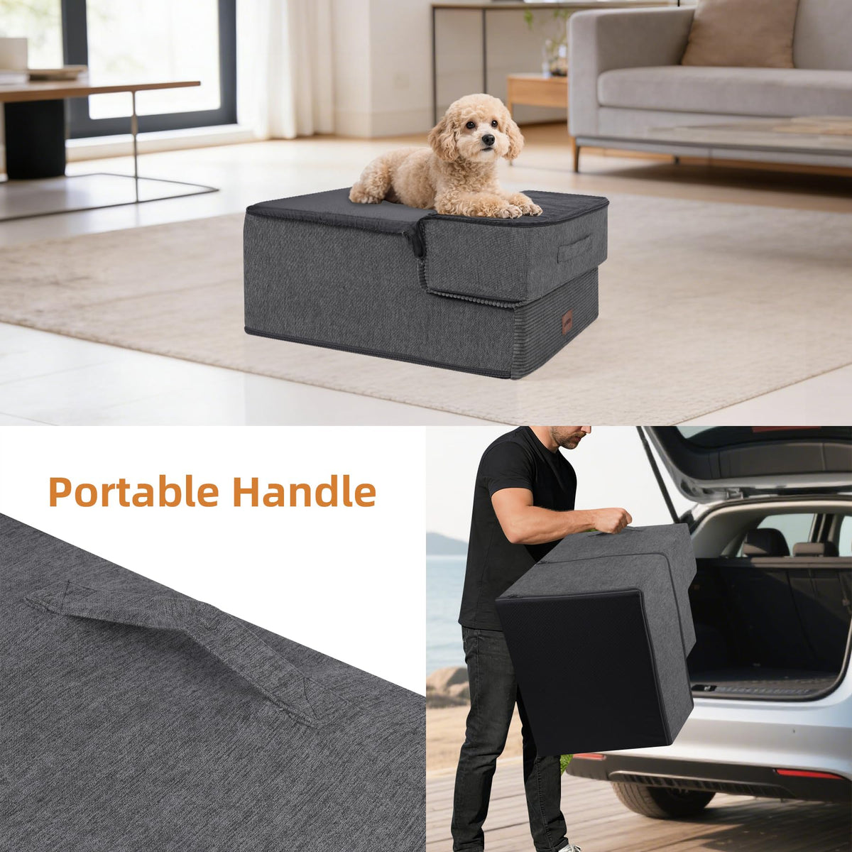 3-Step Non-Slip Dog Stairs with Washable Cover J64841