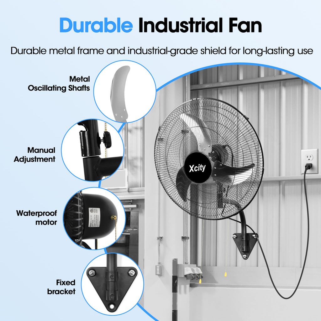 20 inch Industrial Wall Mounted Oscillating Fan, 3-Speed, 5500 CFM, Black Y515141