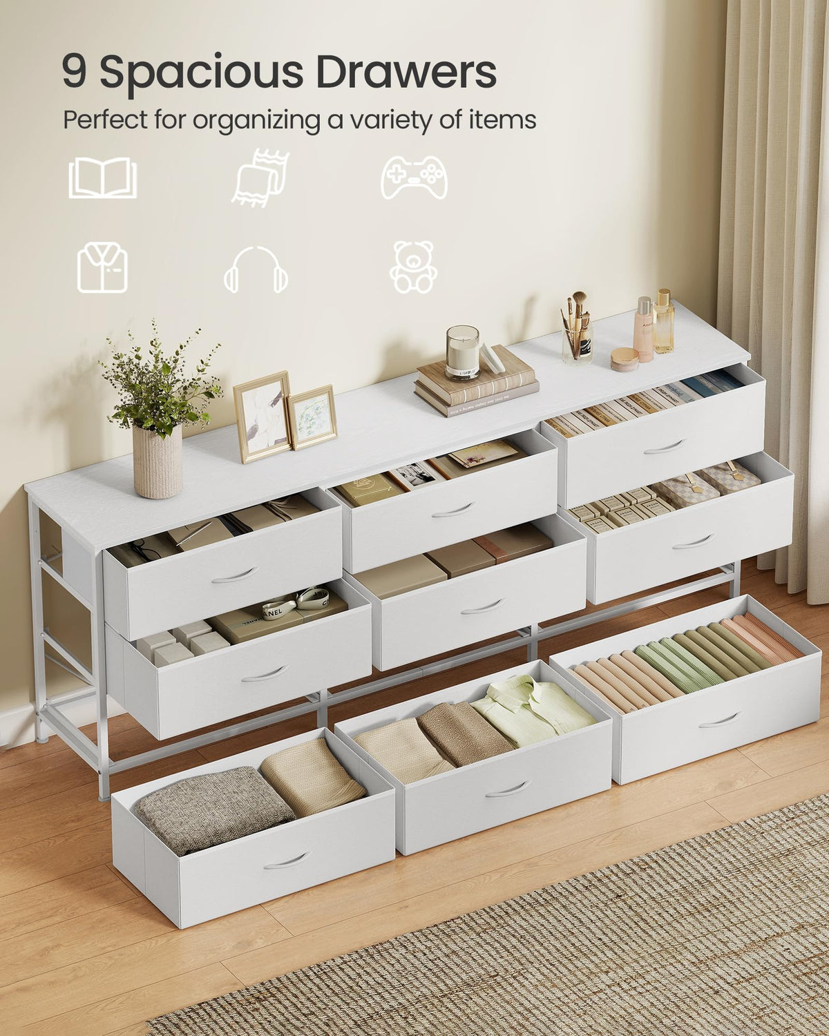 9 Fabric Drawers Dresser TV Stand K248449