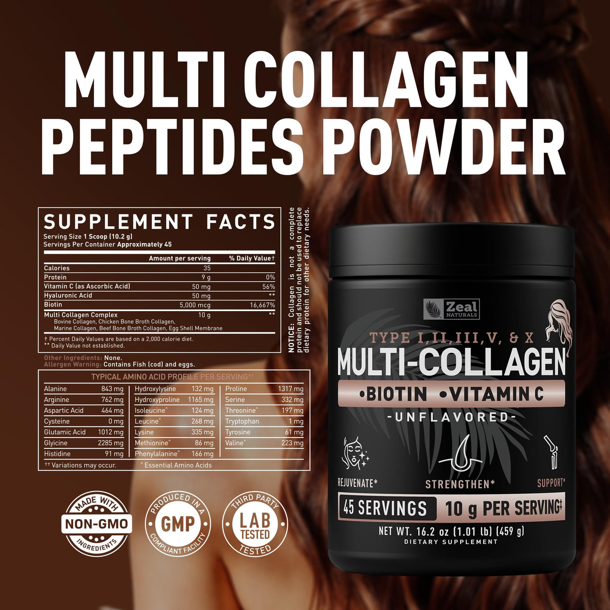 Multi Collagen Protein Peptides Powder Types I II III V X Unflavored 45 Servings X836081